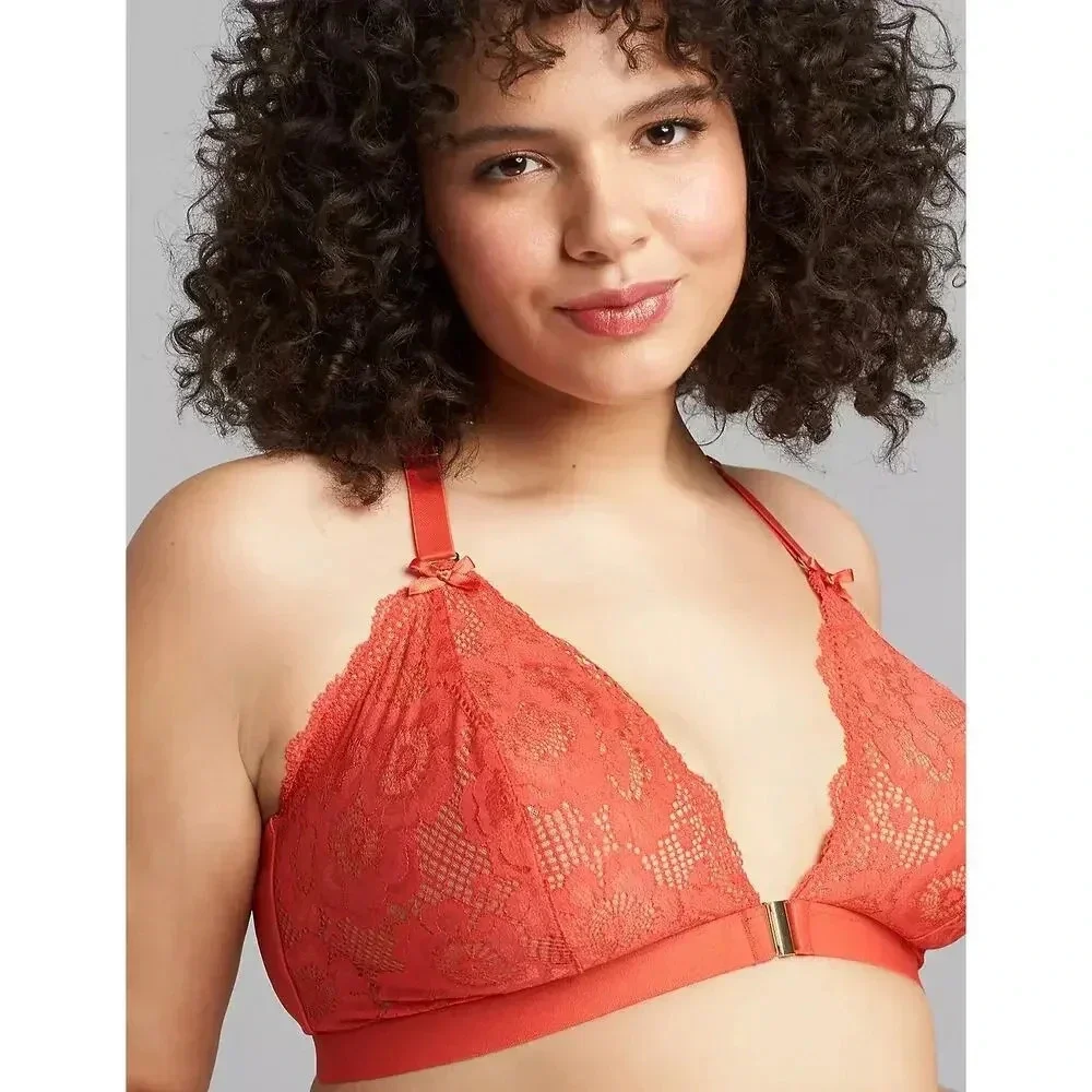 Cacique Floral Lace Triangle Unlined Bra Starfish Coral Size 44C